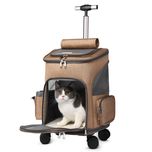 Portable Pet Trolley Backpack with Wheels