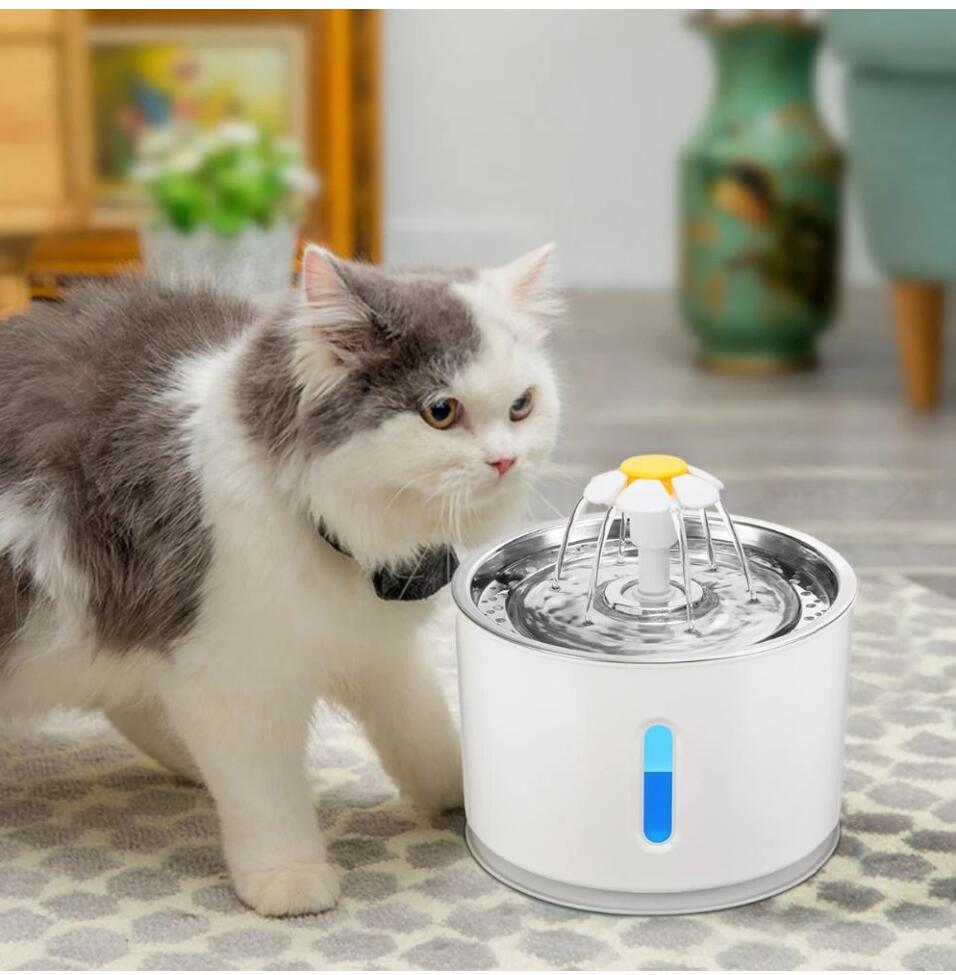 Automatic Pet Water Fountain with LED Lighting USB Dogs Cats Drinker Feeder Bowl