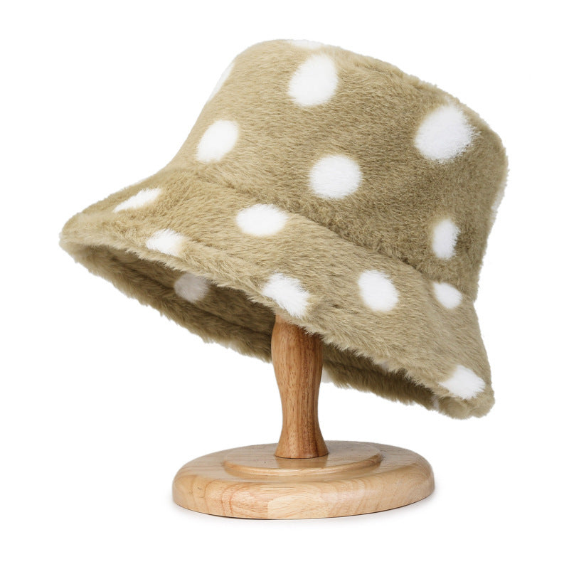 Wave Dot Printed Rabbit Hair Fisherman's Hat Female