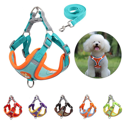 Dog Leash and Harness Set Adjustable Puppy Cat Harness Vest Reflective