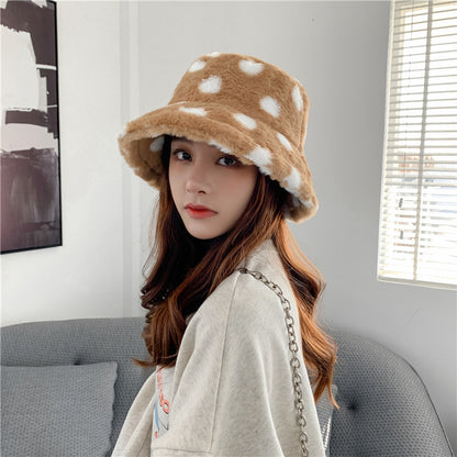 Wave Dot Printed Rabbit Hair Fisherman's Hat Female