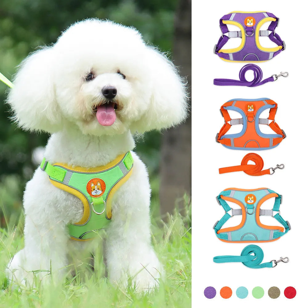 Dog Leash and Harness Set Adjustable Puppy Cat Harness Vest Reflective