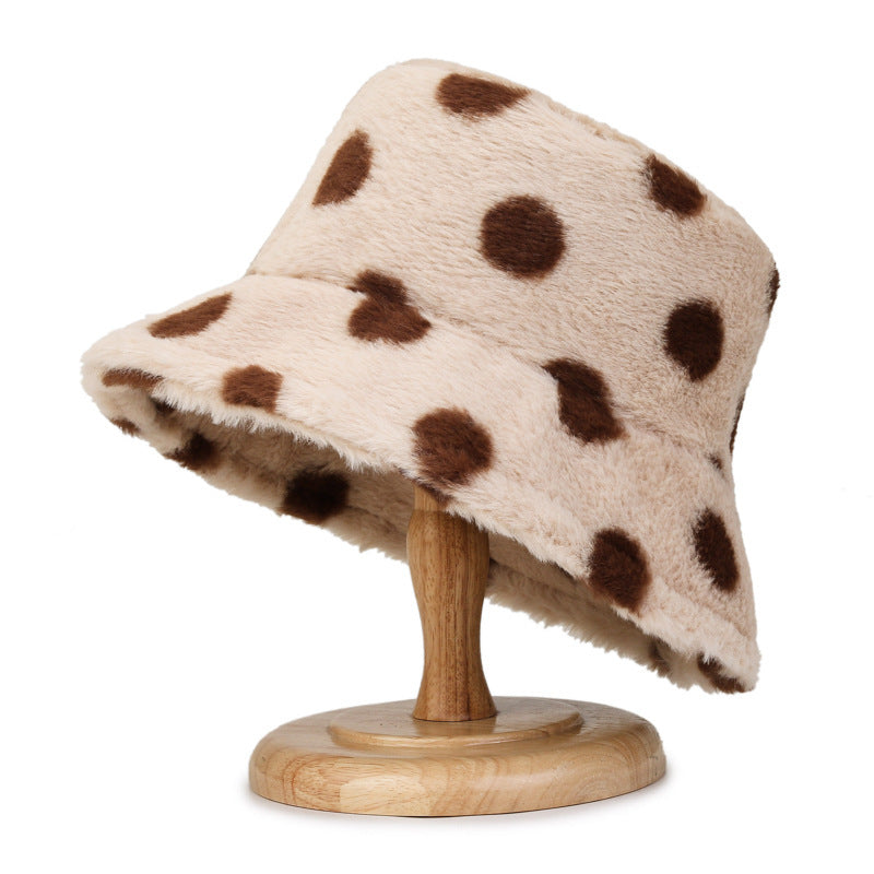 Wave Dot Printed Rabbit Hair Fisherman's Hat Female