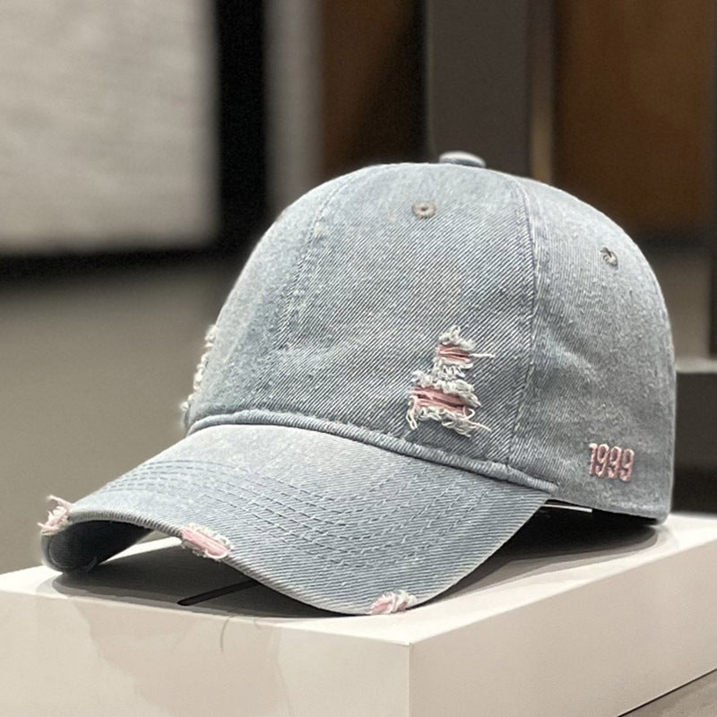 Women's Fashion Versatile Denim Old Broken Baseball Hat